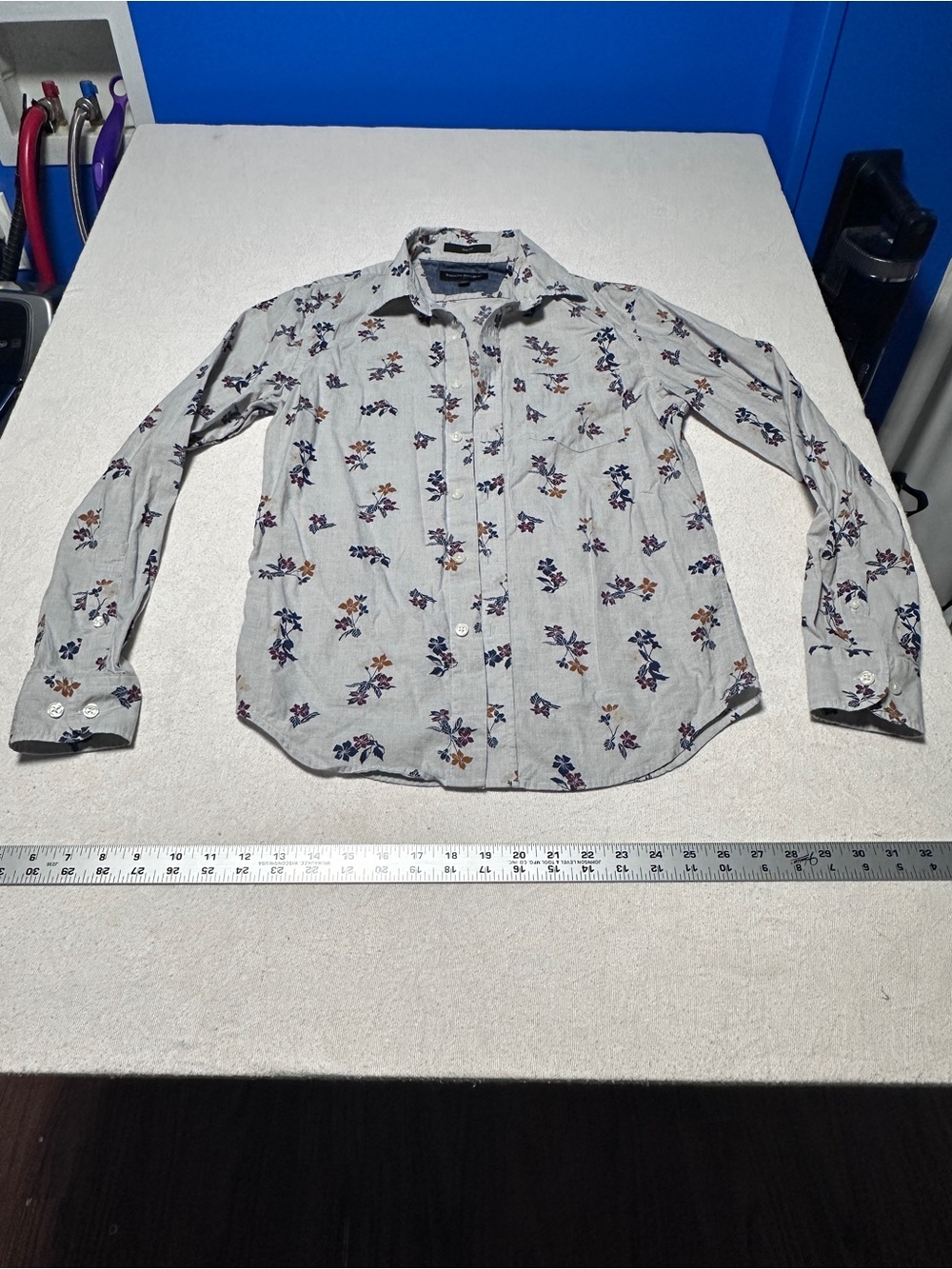 Banana Republic Gray Button-Down Shirt with Floral Print